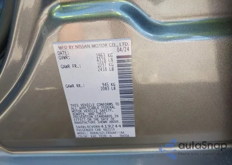 2024 Nissan Altima Sr Fwd from USA, damaged, VIN 1N4BL4CV0RN419244